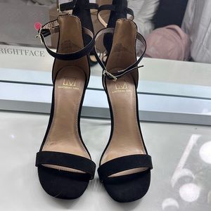 Material Girl black open toe heels size 7